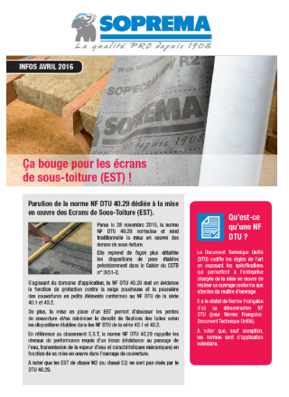 Ça bouge pour les écrans de sous-toiture (EST) !
